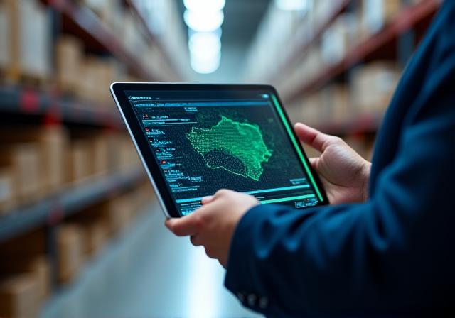 Logistics manager looking at data dashboard