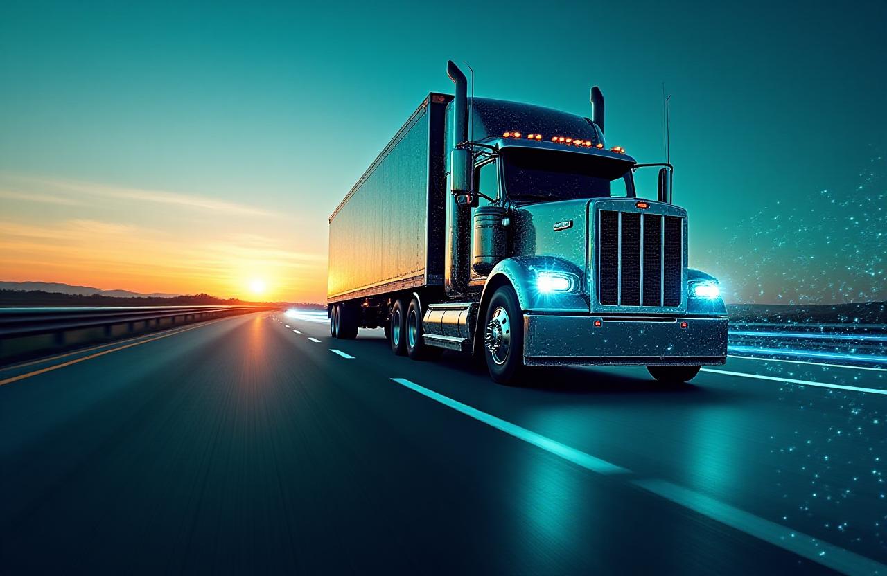 Modern logistics fleet with digital interface overlay