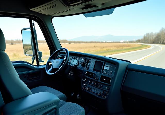 Interior of high-tech semi truck cab